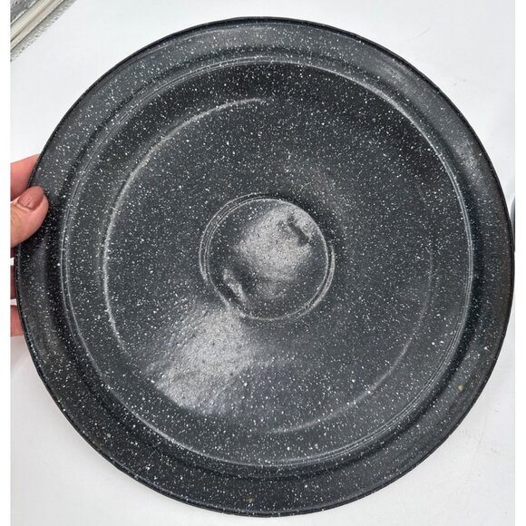 Black Speckled Enamel Stock Pot With Lid 10" Wide 6½" Depth with Handles Soup - Picture 6 of 9